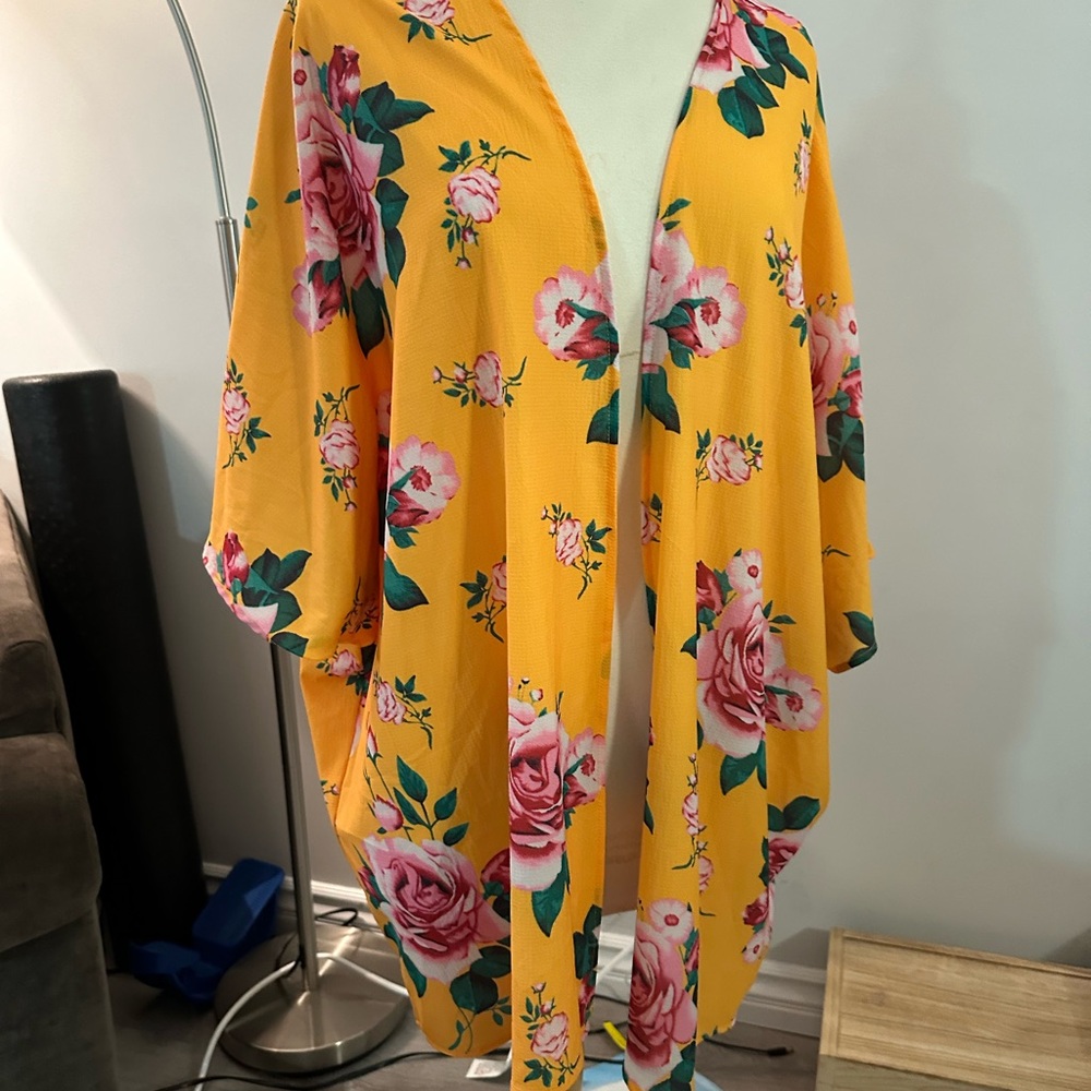 Yellow Floral Open Kimono